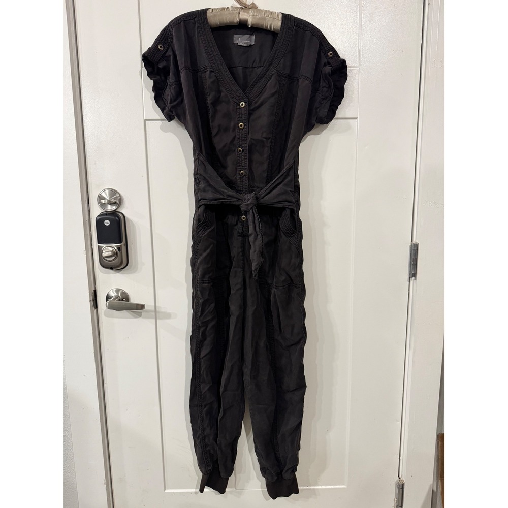 Anthropologie J Black Utility Jogger Jumpsuit Size 8 Button Front Tie Waist